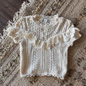 Zara Cream Knit Sweater with Ruffles